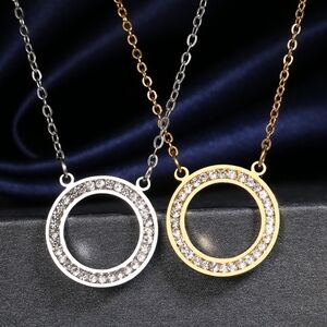 Elegant Circle Clear Crystal Necklace Gold or Silver Plated New